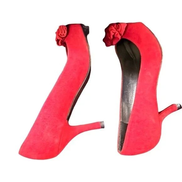 Stuart‎ Weitzman Red Suede Ruffle Bow Heels Pumps Size 9.5 - Picture 8 of 8